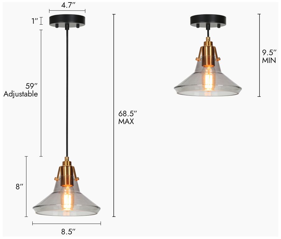 Image 2 LNC Lighting 8 3/4" Wide Brass and Smoke Gray Glass Pendant more views