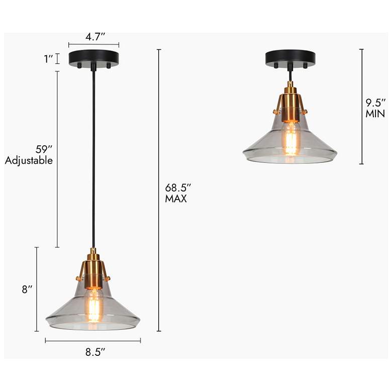 Image 2 LNC Lighting 8 3/4" Wide Brass and Smoke Gray Glass Pendant more views