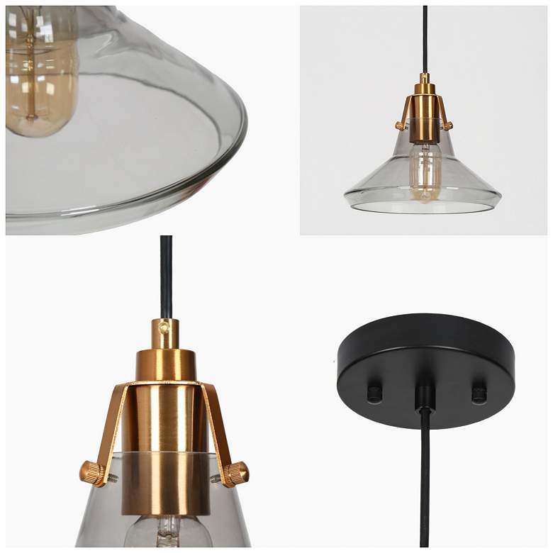 Image 3 LNC Lighting 8 3/4" Wide Brass and Smoke Gray Glass Pendant more views