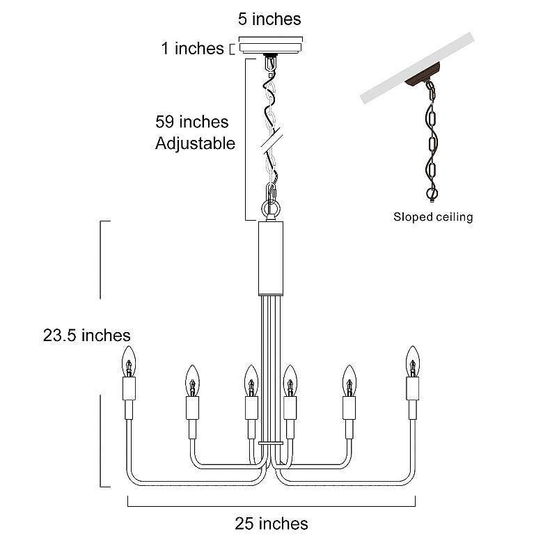 Image 3 LNC Lighting Arlin 25" Wide Polished Black 6-Light Candle Chandelier more views