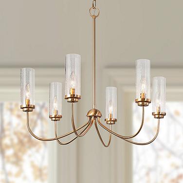 LNC Lighting Charme 25" Gold and Glass 6-Light Candelabra Chandelier