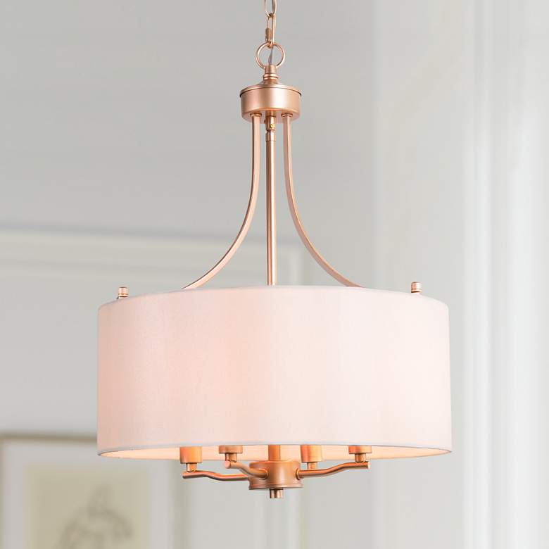 Image 1 LNC Lighting Fanes 16" Wide Gold 4-Light Drum Shade Chandelier