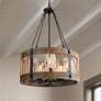 1_LNC Lighting Follio 19" Matte Black and Natural Wood Pendant Light