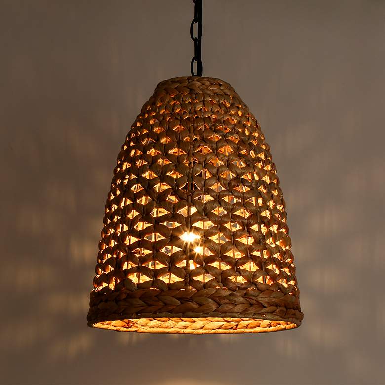 Image 4 LNC Lighting Holophankton 13" Wide Natural Rattan Pendant Light more views