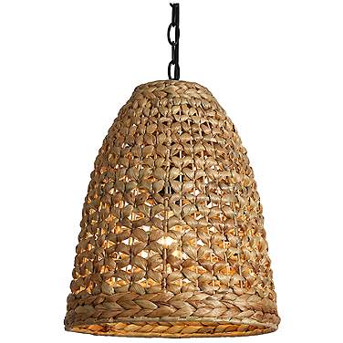 LNC Lighting Holophankton 13" Wide Natural Rattan Pendant Light