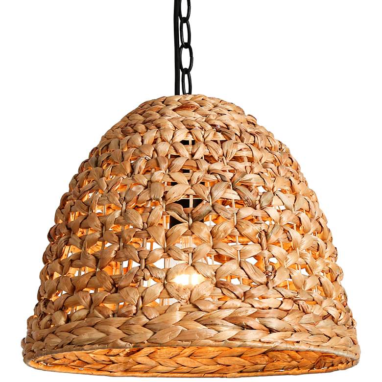 Image 2 LNC Lighting Holophankton 15" Wide Natural Rattan Dome Pendant Light