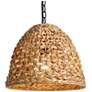 2_LNC Lighting Holophankton 15" Wide Natural Rattan Dome Pendant Light