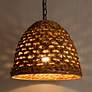 1_LNC Lighting Holophankton 15" Wide Natural Rattan Dome Pendant Light