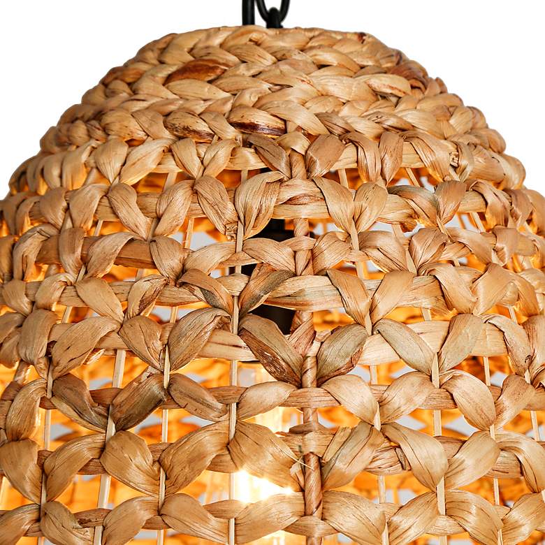 Image 5 LNC Lighting Holophankton 15" Wide Natural Rattan Dome Pendant Light more views