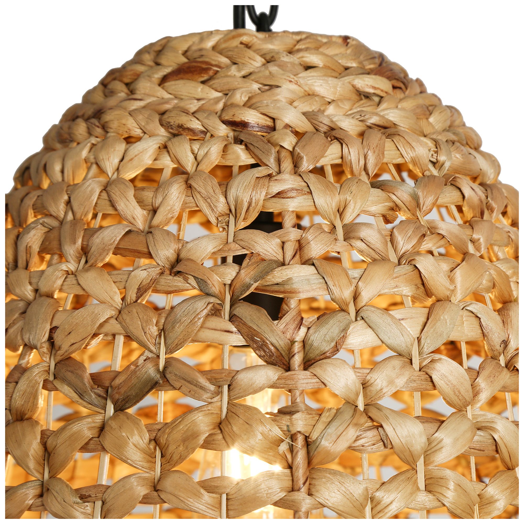 LNC Lighting Holophankton 15" Wide Natural Rattan Dome Pendant Light