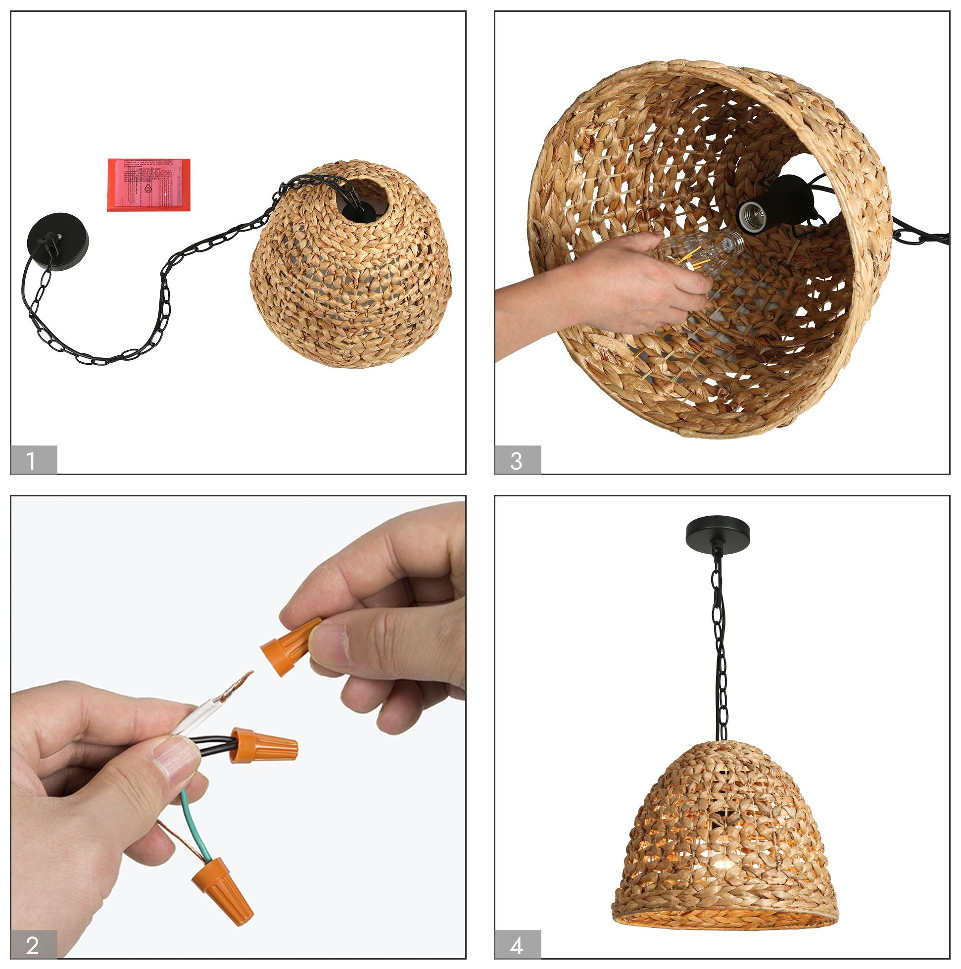 LNC Lighting Holophankton 15" Wide Natural Rattan Dome Pendant Light