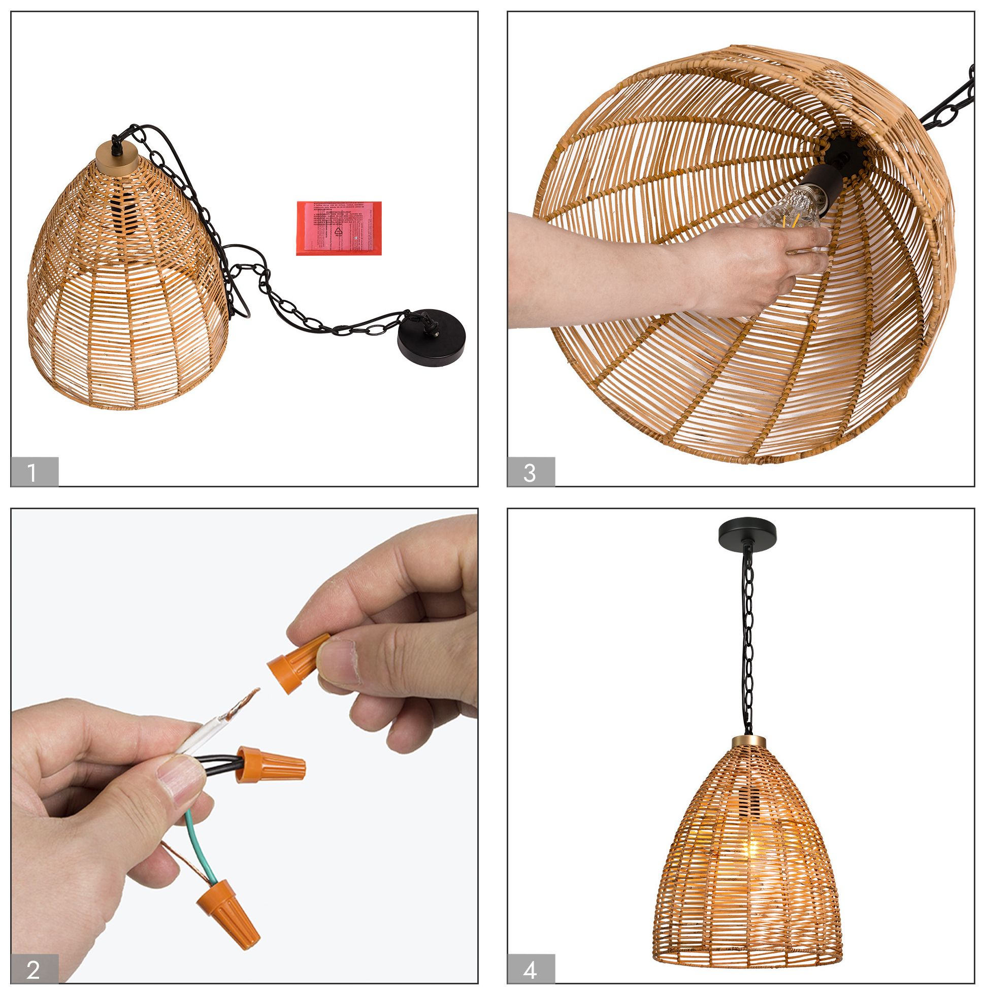 LNC Lighting Libbaconion 14 1/4" Natural Rattan Pendant Light