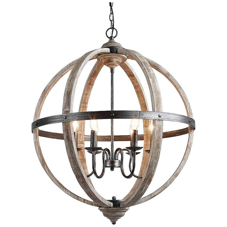 Image 2 LNC Lighting Navejo 27" Wide Antique Wood 6-Light Globe Chandelier