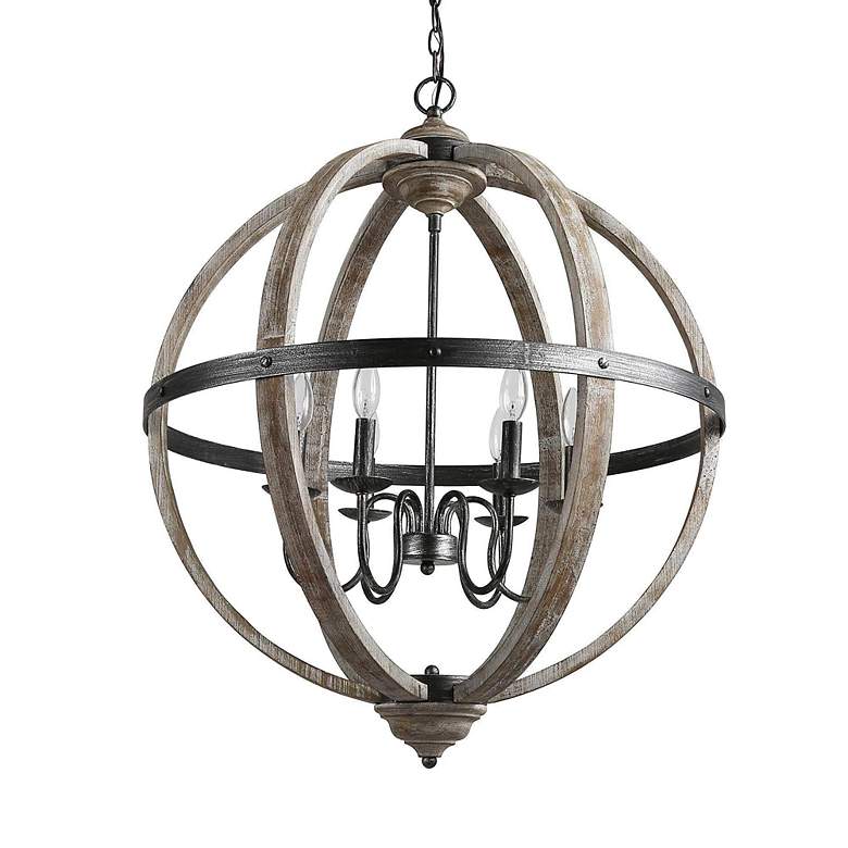 Image 7 LNC Lighting Navejo 27" Wide Antique Wood 6-Light Globe Chandelier more views