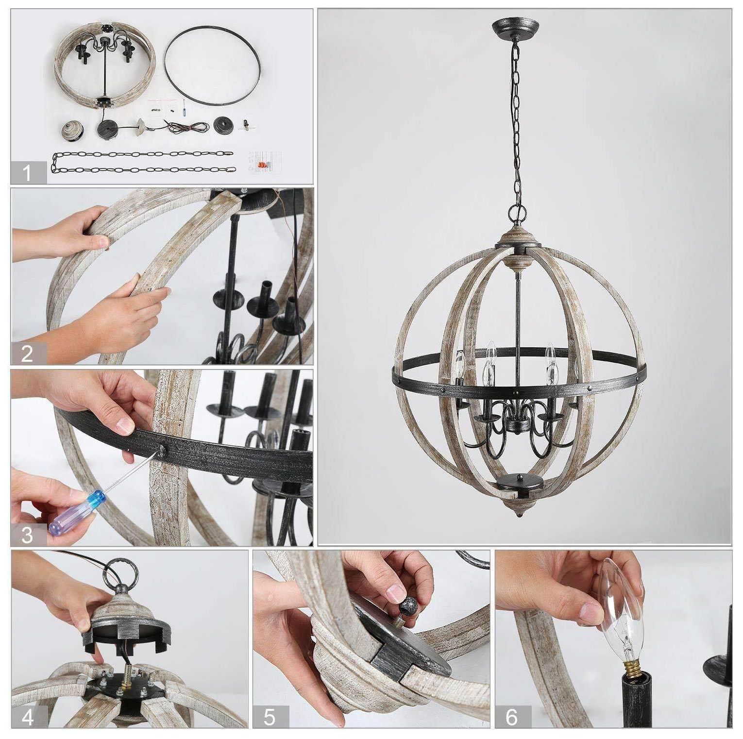 LNC Lighting Navejo 27" Wide Antique Wood 6-Light Globe Chandelier