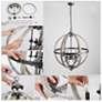 LNC Lighting Navejo 27" Wide Antique Wood 6-Light Globe Chandelier