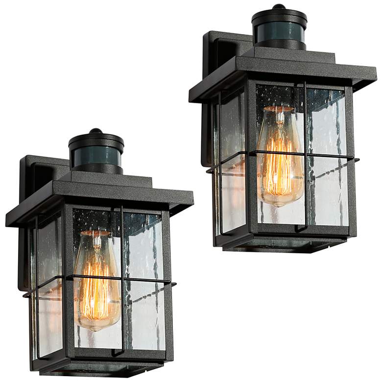 Image 1 LNC Lighting Stan 10 1/2" Black Mission Outdoor Wall Lights Set of 2