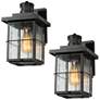 1_LNC Lighting Stan 10 1/2" Black Mission Outdoor Wall Lights Set of 2