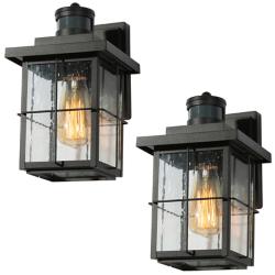 LNC Lighting Stan 10 1/2" Black Mission Outdoor Wall Lights Set of 2