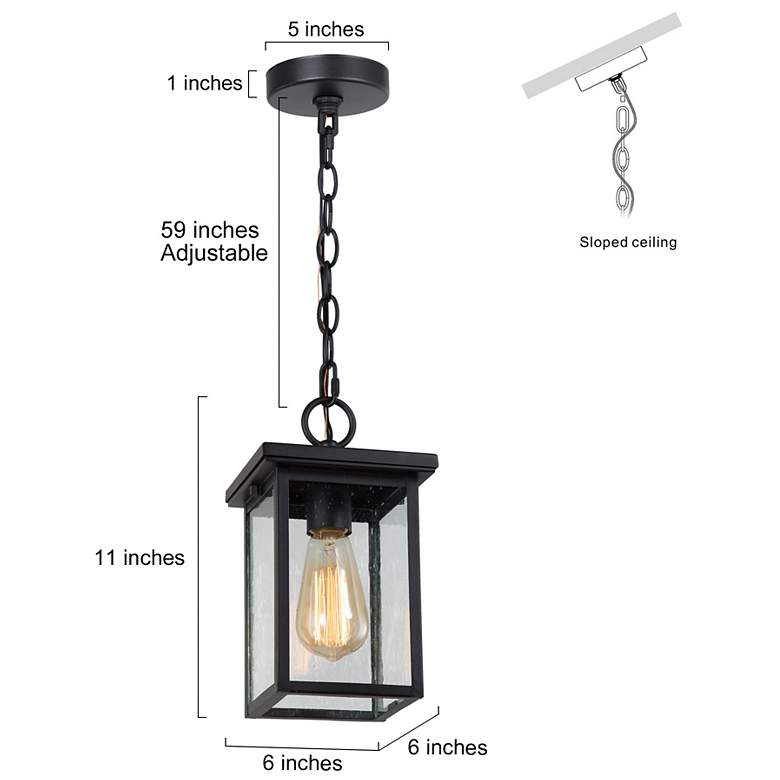 Image 5 LNC Lighting Uhyta 10 1/2" High Black Glass Outdoor Hanging Light more views