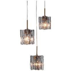 LNC Nalyri 18" Wide Black Metal Gray Glass 3-Light Island Pendant