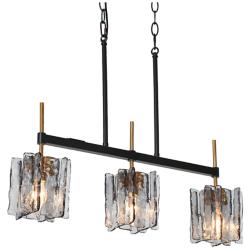 LNC Nalyri 24 3/4" Wide Brass and Black 3-Light Linear Island Pendant