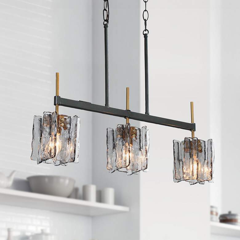 Image 1 LNC Nalyri 24 3/4" Wide Brass and Black 3-Light Linear Island Pendant