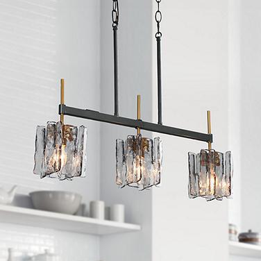 LNC Nalyri 24 3/4" Wide Brass and Black 3-Light Linear Island Pendant