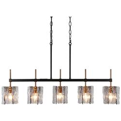 LNC Nalyri 35 1/2" Wide Brass Black 5-Light Island Linear Pendant