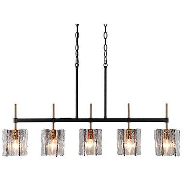 LNC Nalyri 35 1/2" Wide Brass Black 5-Light Island Linear Pendant