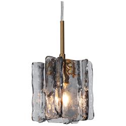 LNC Nalyri 4 3/4" Wide Black Brass Smoked Gray Glass Mini Pendant