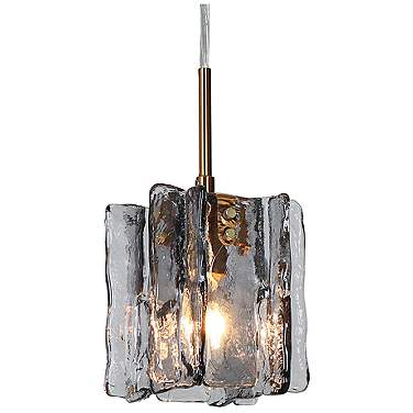 LNC Nalyri 4 3/4" Wide Black Brass Smoked Gray Glass Mini Pendant