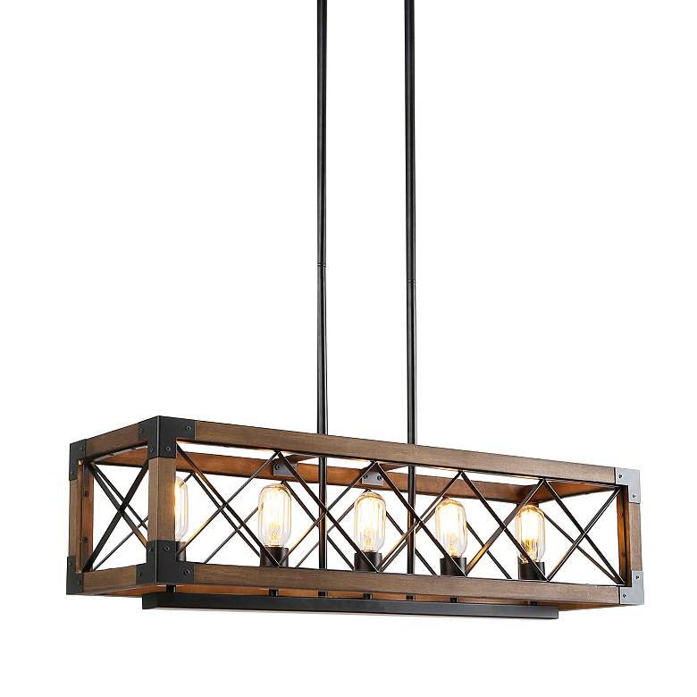 Image 2 LNC Obilla 31 1/2" Wide Natural Wood 5-Light Island Chandelier