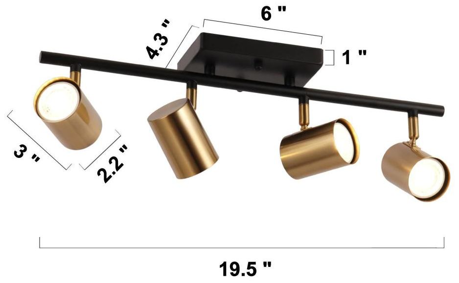 Image 2 LNC Serrulata 20" 4-Light Black and Brass Track Ceiling Light Fixture more views