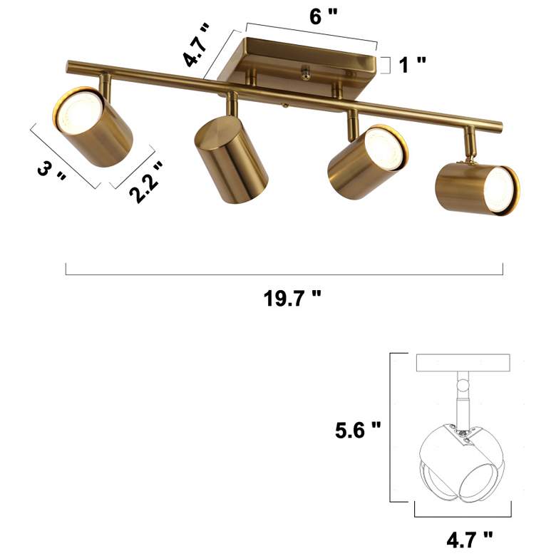 Image 4 LNC Serrulata 20" 4-Light Plating Brass Track Ceiling Light Fixture more views