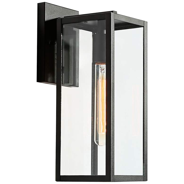 Image 1 LNC Theoa 14 1/4" High Black and Glass Rectangular Outdoor Light