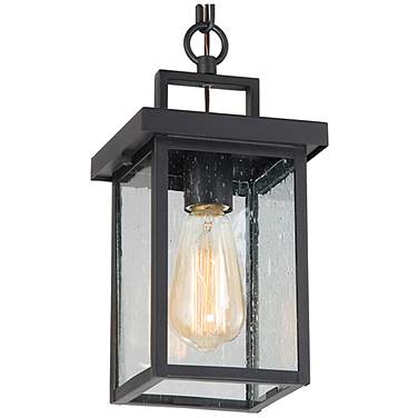 LNC Uhyta 10 1/2" High Black and Glass Outdoor Hanging Light