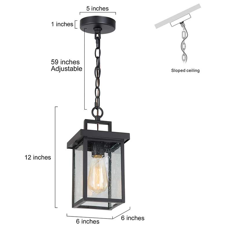 Image 6 LNC Uhyta 10 1/2" High Black and Glass Outdoor Hanging Light more views