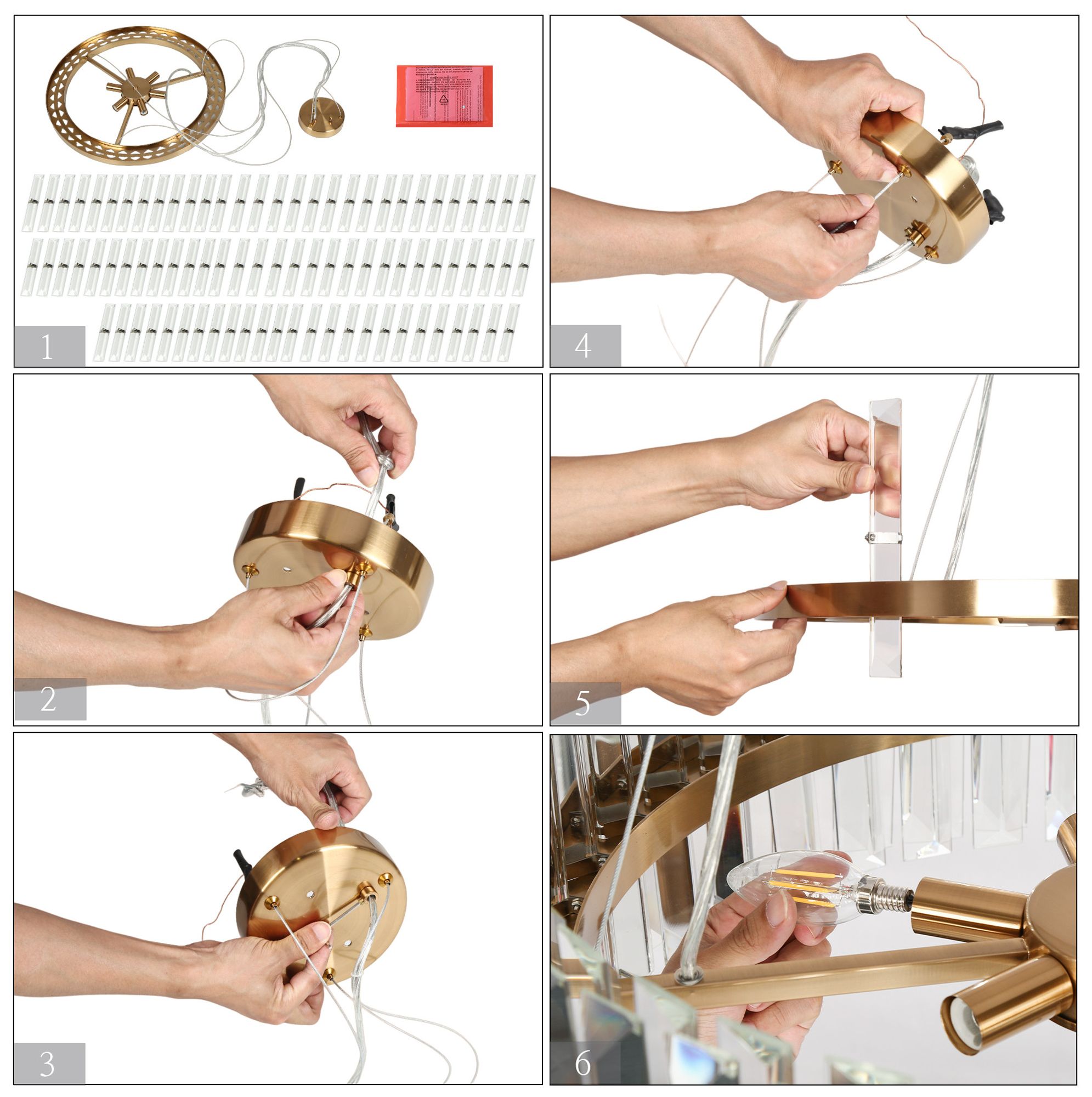 LNC Vasuel 23 1/2" Wide 6-Light Modern Brass and Crystal Chandelier