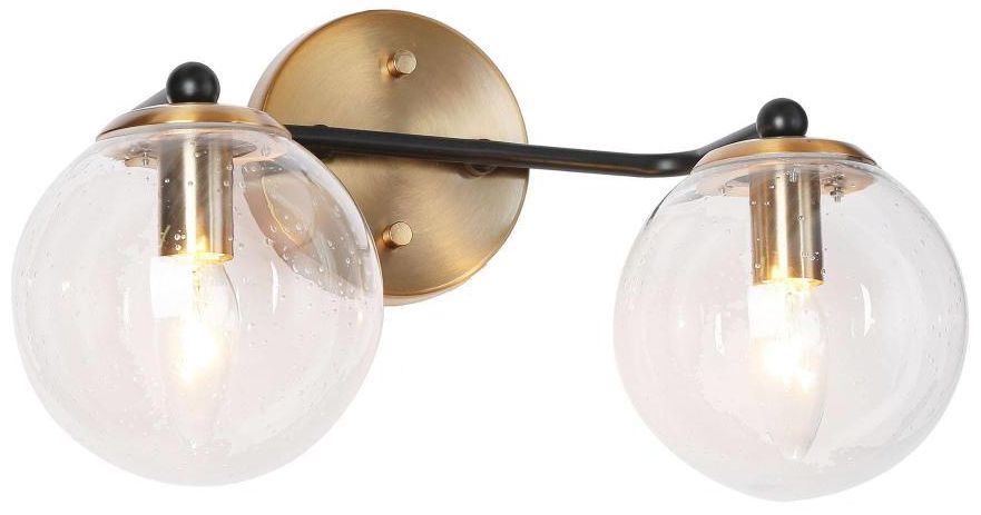 LNC Vellichor 14 1/2" Wide 2-Light Brass and Globe Glass Bath Light