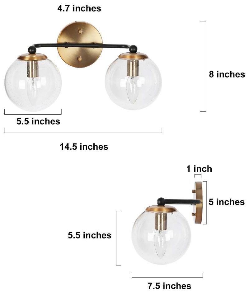 Image 2 LNC Vellichor 14 1/2" Wide 2-Light Brass and Globe Glass Bath Light more views