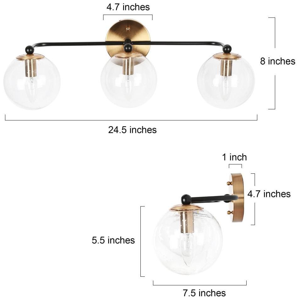 Image 3 LNC Vellichor 24 1/2" Wide 3-Light Brass and Globe Glass Bath Light more views
