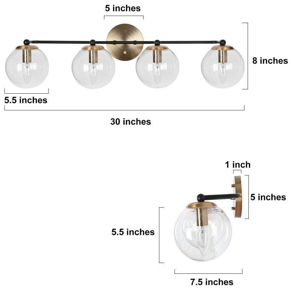 Image 2 LNC Vellichor 30" Wide 4-Light Brass and Globe Glass Bath Light more views