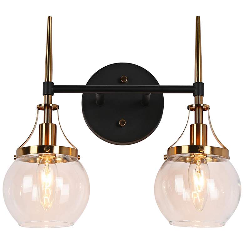 Image 1 LNS Capensis 12 1/2" High Black and Brass 2-Light Wall Sconce