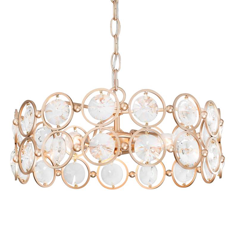 Image 2 LNS Crays 15" Wide 3-Light Gold and Crystal Drum Pendant Chandelier