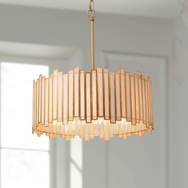 Image 1 LNS Durail 16" 4-Light Gold and Tiffany-Style White Glass Chandelier