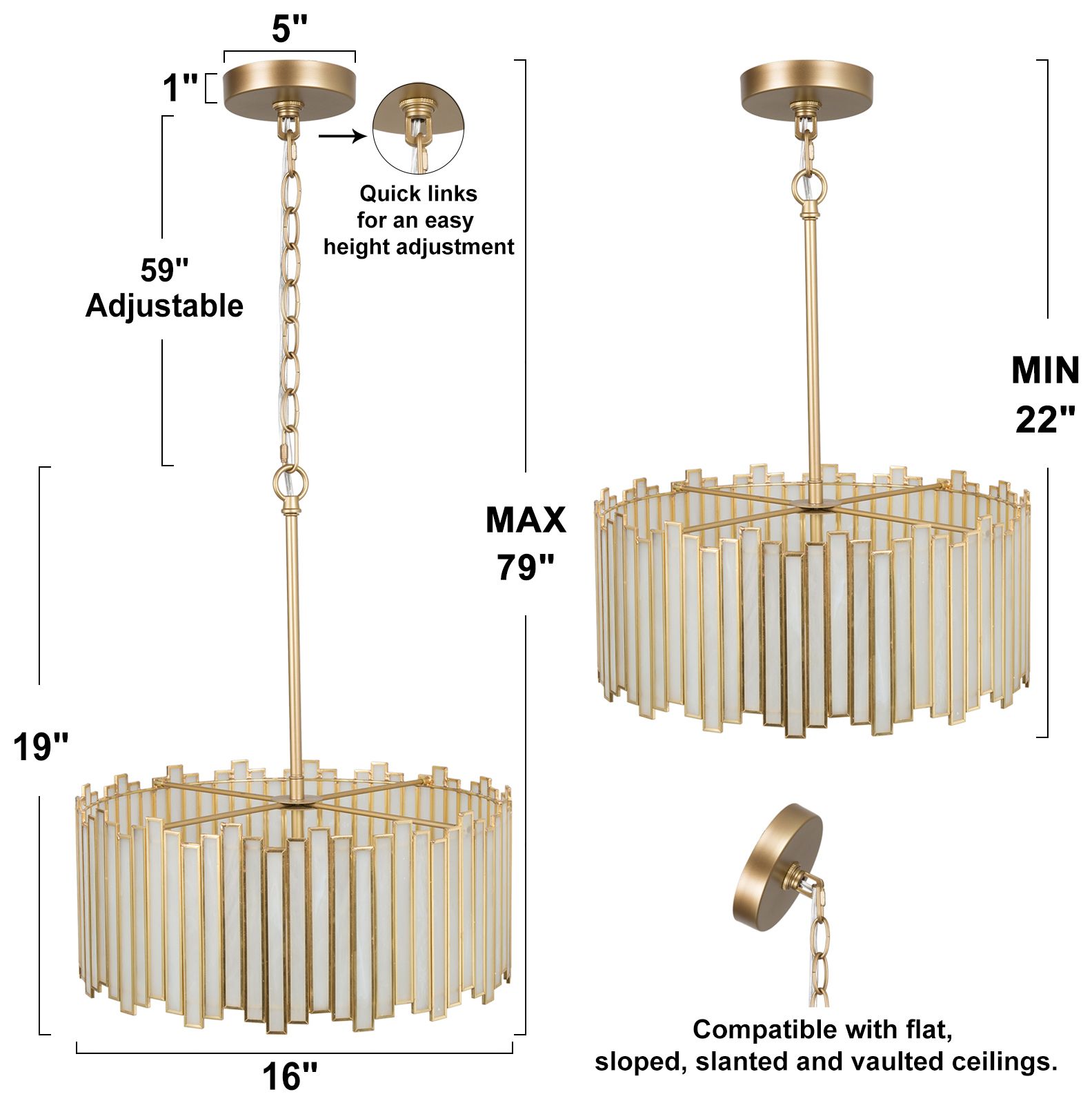 LNS Durail 16" 4-Light Gold and Tiffany-Style White Glass Chandelier
