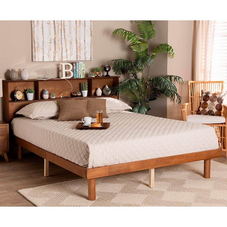 Image 1 Lochlan Walnut Brown Queen Platform Bed w/ Charging Station