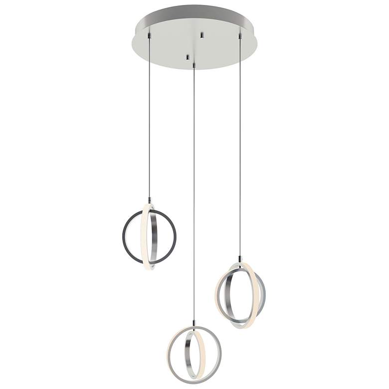 Image 1 Lock 23.37" 3 Light Round Satin Nickel LED Pendant