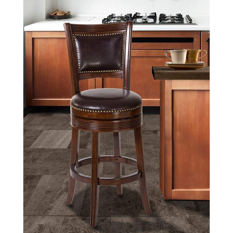 Image 1 Lockefield 30 inch Dark Brown Faux Leather Swivel Barstool